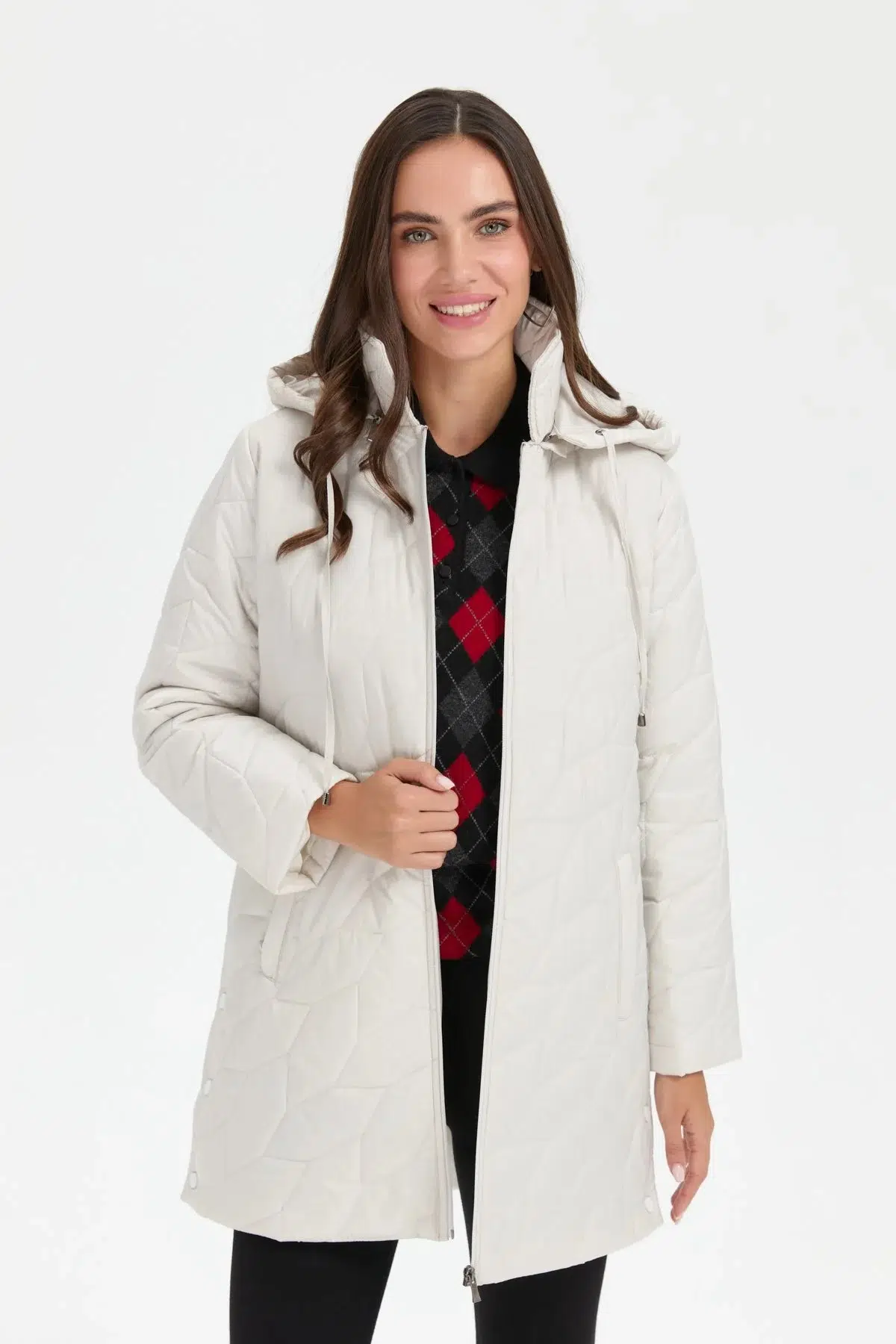 24419 DESEN TFS YANLARI ÇITÇITLI İRİ YAPRAK DESENLİ PY ARA BOY KAPİTONE KABAN - EKRU