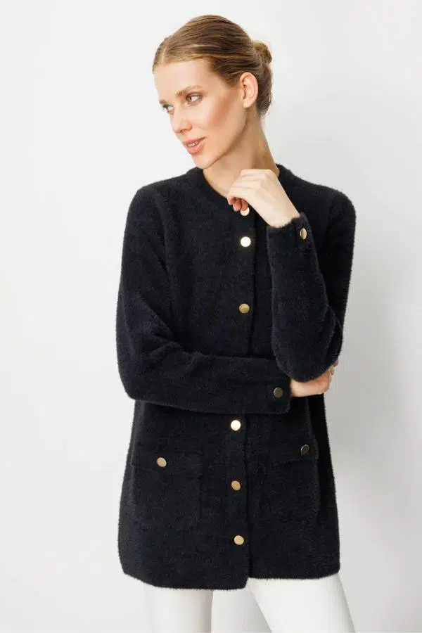 25007 DESEN TRiKO ÖNÜ KAPAK CEPLİ METAL DÜĞMELİ AFRODİT ARA BOY CEKET