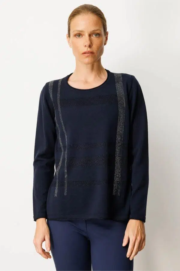 25026 DESEN TRİKO SİM ÇİZGİLİ TAŞLI 50/50 BLUZ