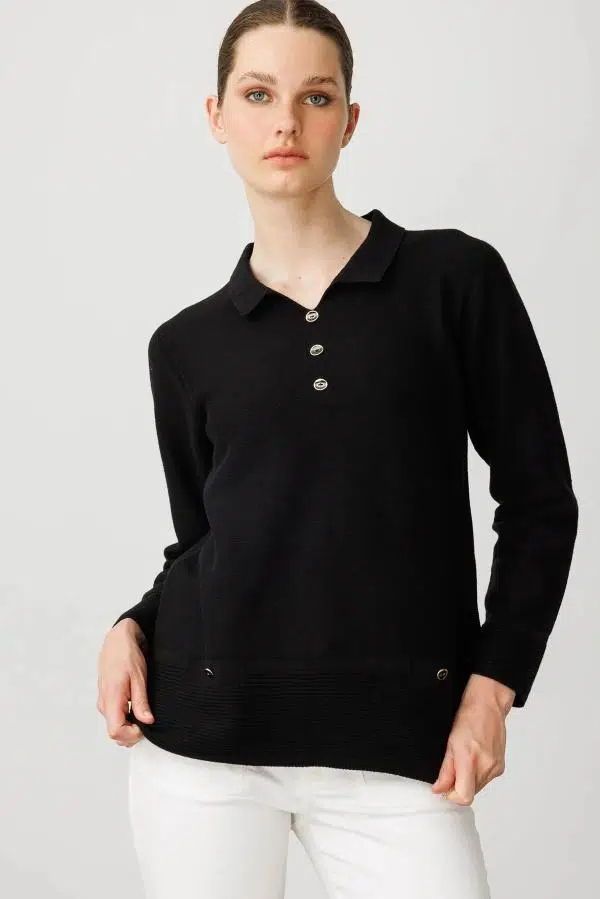 25243 DESEN TRİKO LİNXLİ POLO YAKA SAHTE CEPLİ KADIN TUNİK