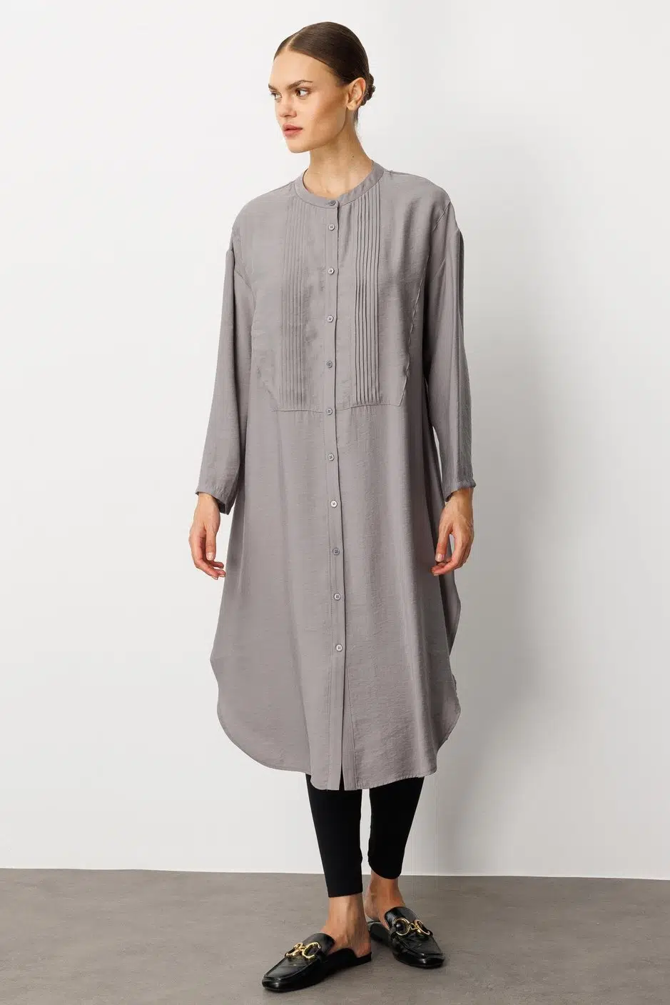 252540 MİCCA Soft Modal (%90) İçerikli Pili Kırımlı Detay Kap Ferace - GRİ