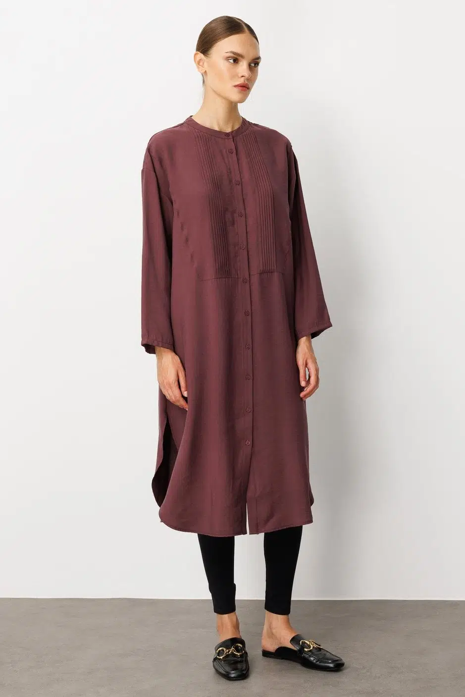 252540 MİCCA Soft Modal (%90) İçerikli Pili Kırımlı Detay Kap Ferace - BORDO