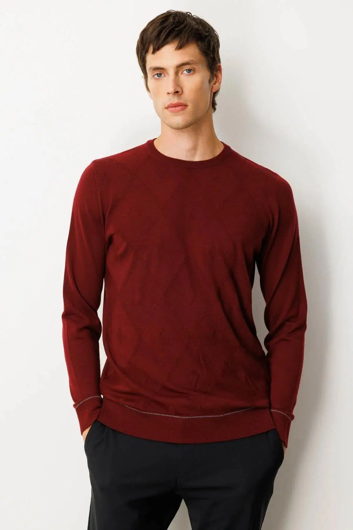 25603 DESEN TLL 50/50 LASTİKLİ ÇİZGİLİ SY BAKLAVALI TRİKO ERKEK KAZAK