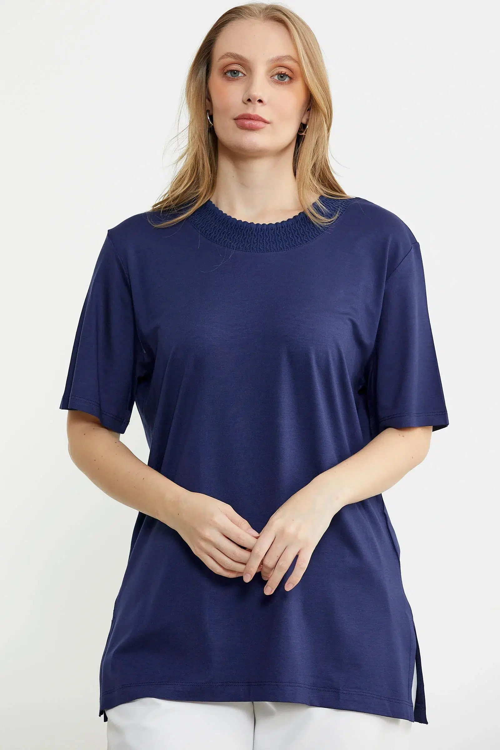 25Y2202-60066 SEMENTA TRİKO YAKA KONBİNLİ KISA KOL BLUZ