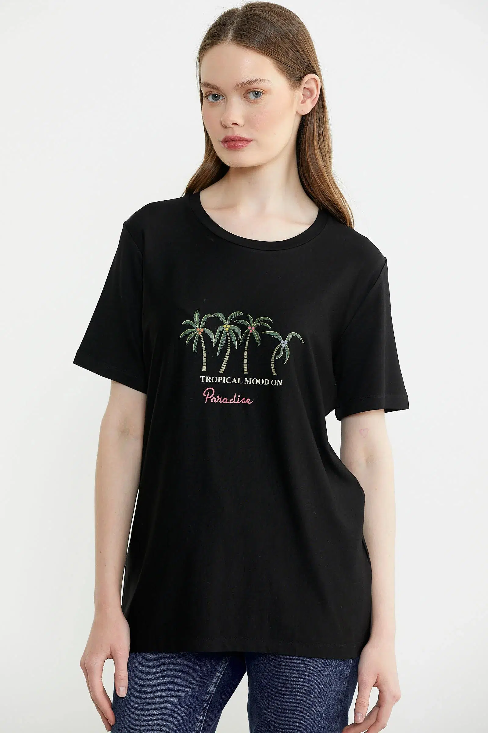 25Y2231-60075 SEMENTA EGZOTİK BASKILI TSHIRT - SİYAH