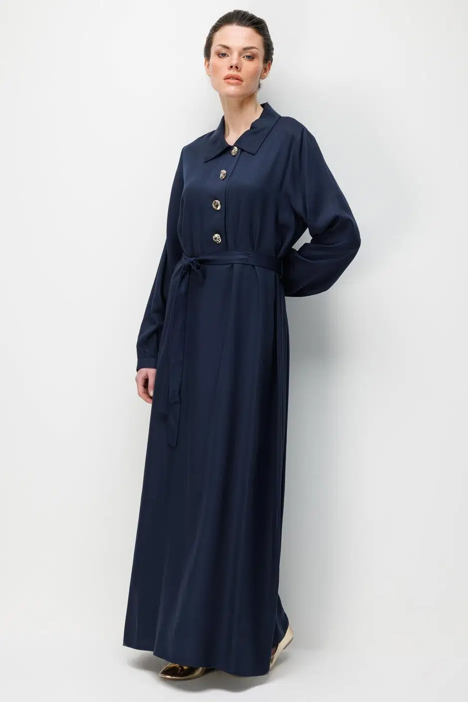 261301 MİCCA Doğal LyoCELL Dökümlü Soft Hissiyat Düğme Kapama Özel Elbise