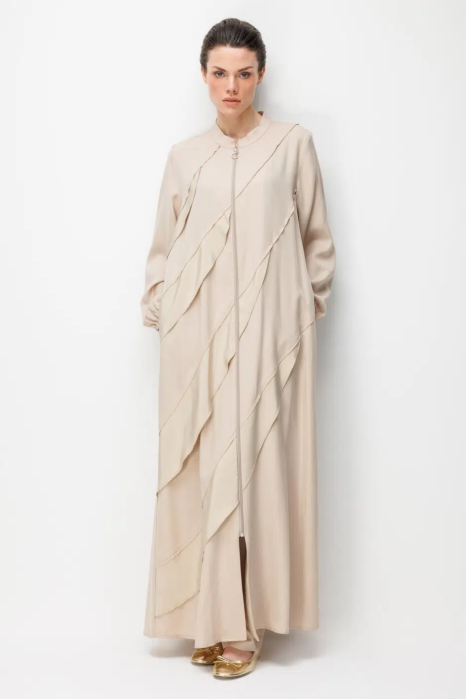 261530 MİCCA %100 Doğal LyoCELL Dökümlü Soft Hissiyat Ara Aller Volanlı Detay Ferace