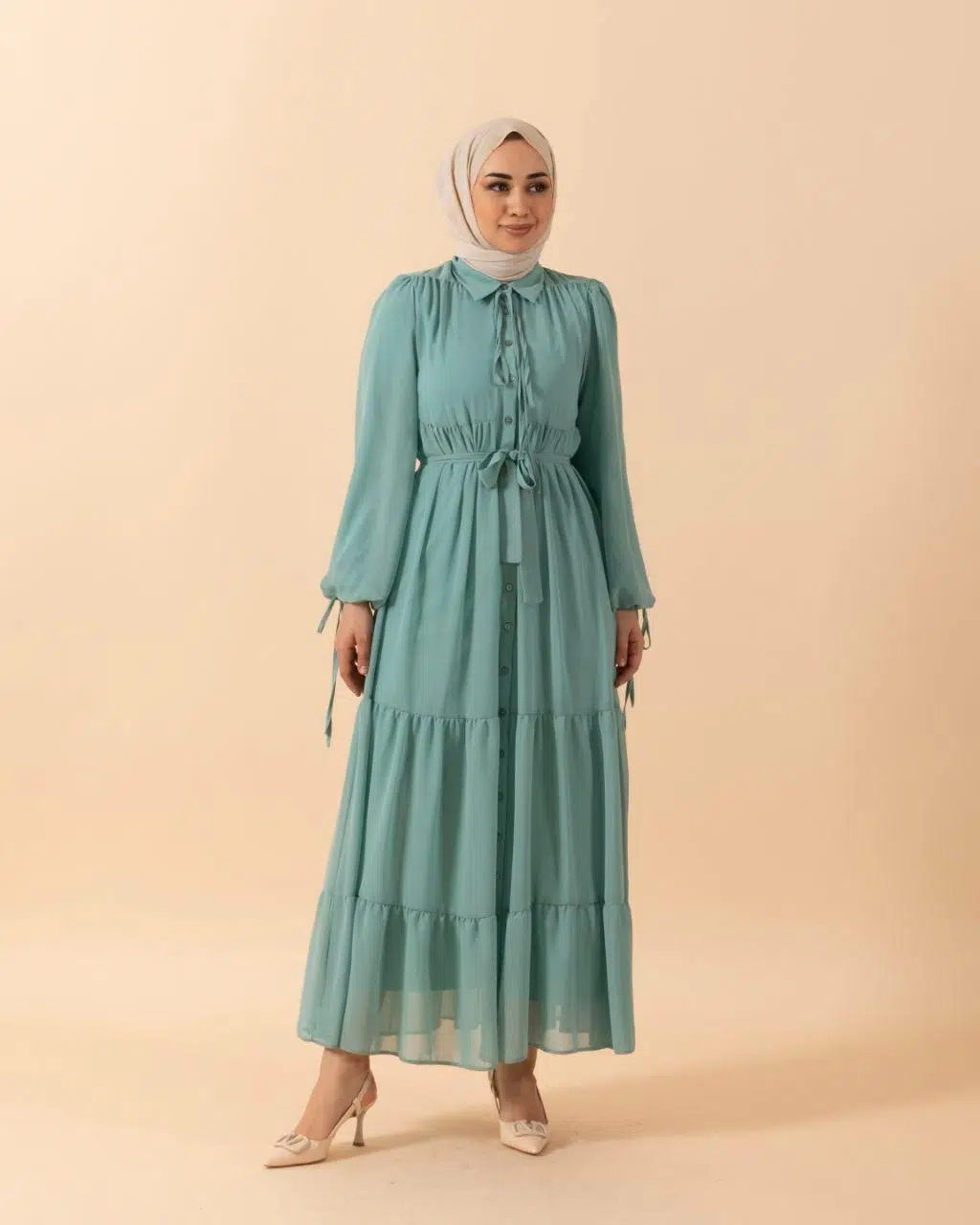 3043 STİLİFE ÖNÜ DÜĞME PARÇALI ELBİSE