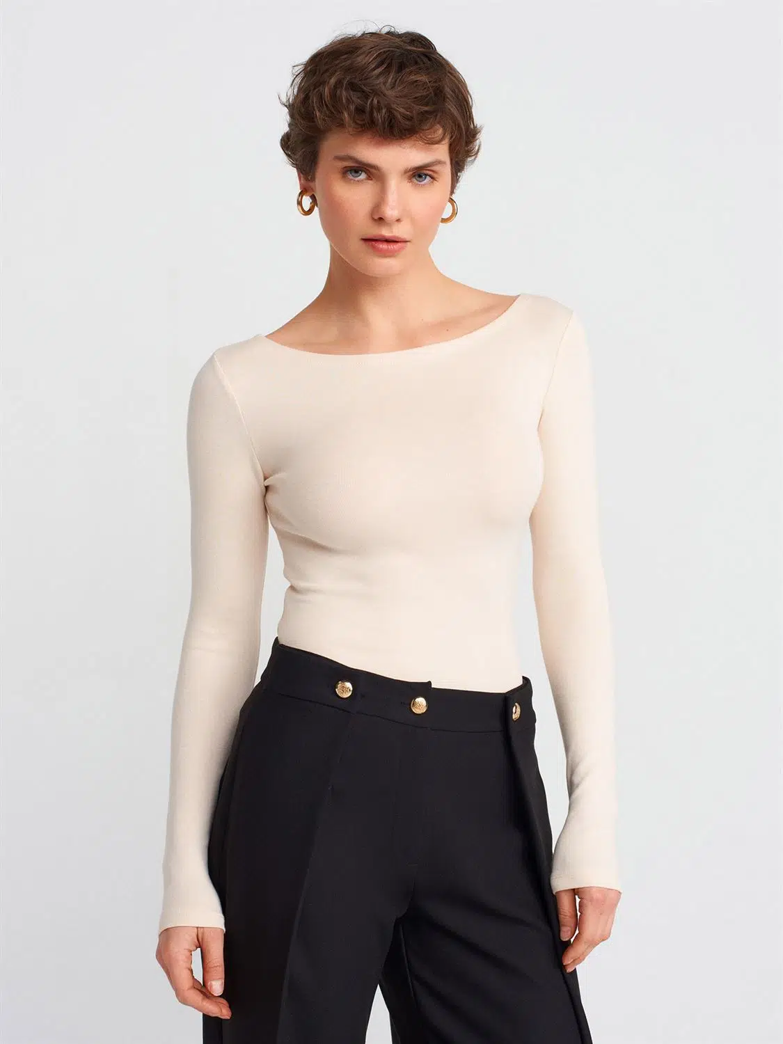 31332 DİLVİN KAYIK YAKA UZUN KOLLU TOP - TAŞ