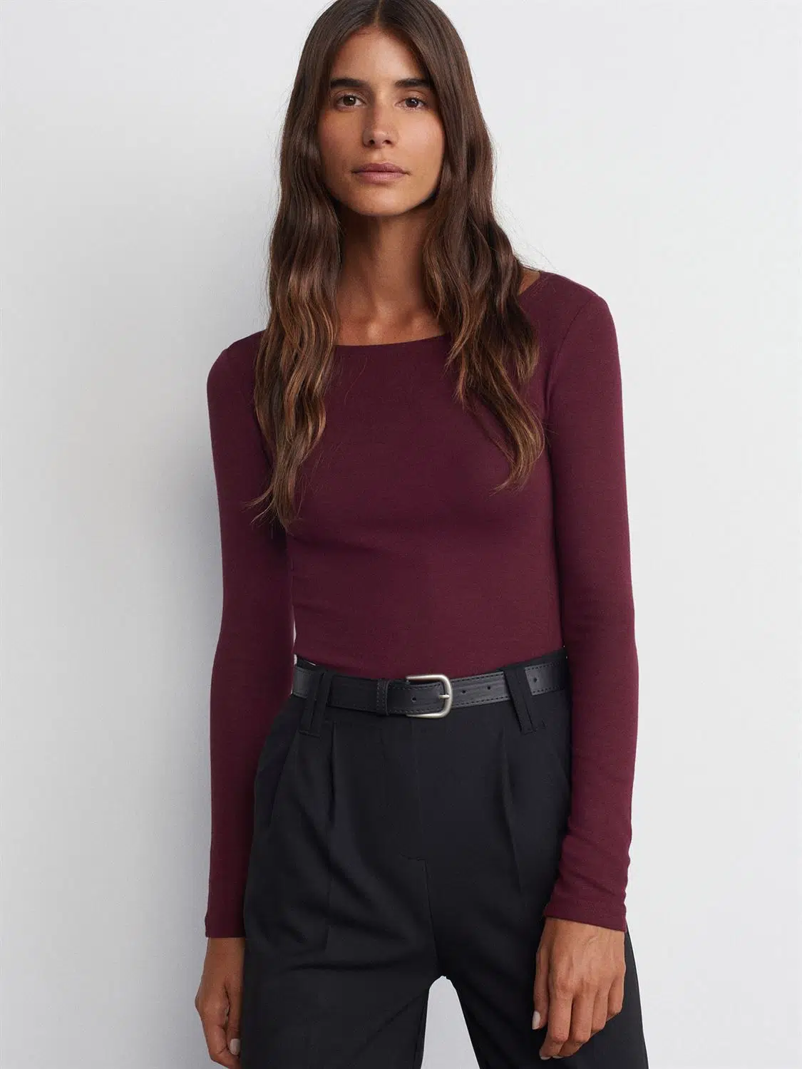 31332 DİLVİN KAYIK YAKA UZUN KOLLU TOP - BORDO