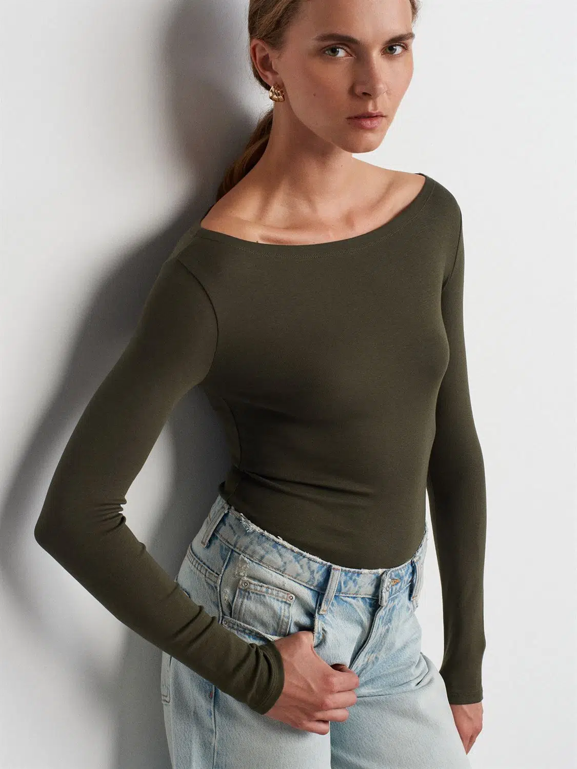 31332 DİLVİN KAYIK YAKA UZUN KOLLU TOP - K.HAKİ