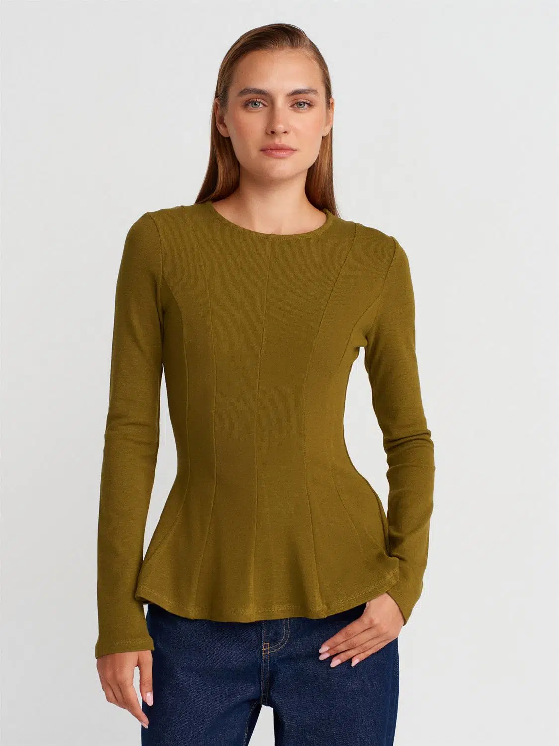 32090 DİLVİN UZUN KOLLU PEPLUM TOP