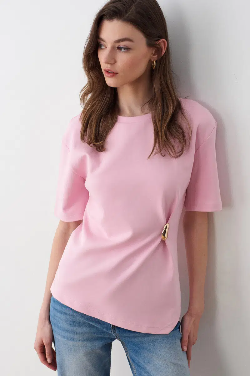 32445 DİLVİN AKSESUAR DETAYLI KISA KOLLU T-SHIRT