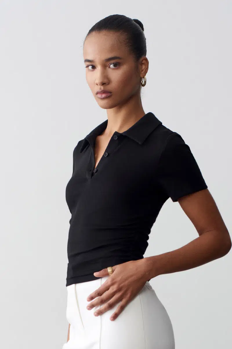 32614 DİLVİN POLO YAKA TOP T-SHIRT - SİYAH
