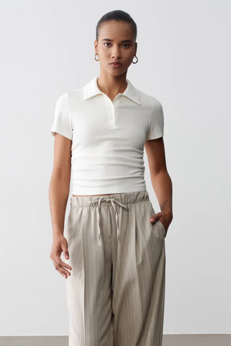 32614 DİLVİN POLO YAKA TOP T-SHIRT - EKRU
