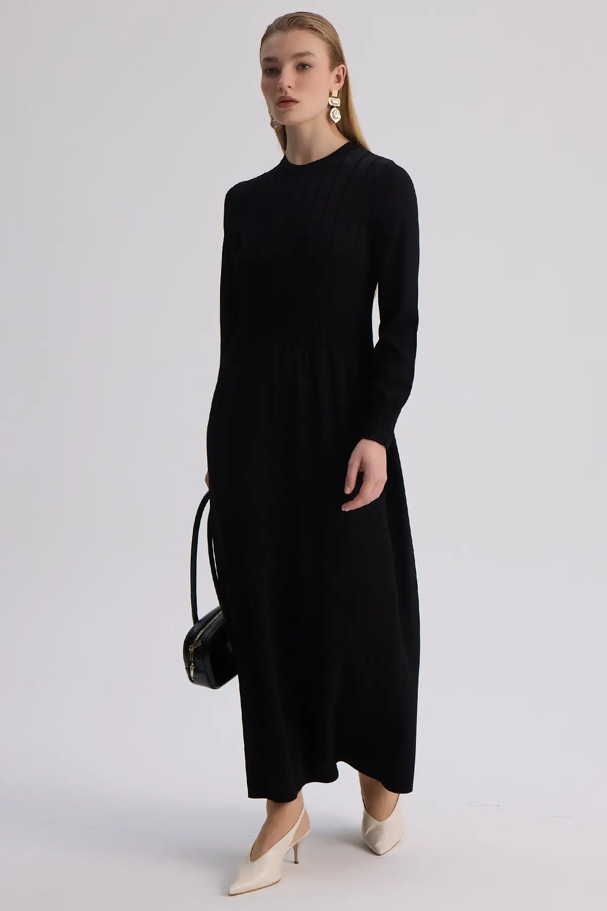 3264001 MISSDALIDA KALIN FİTİLLİ TRİKO ELBİSE - BLACK