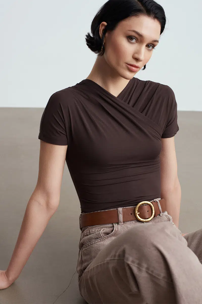 32659 DİLVİN PİLE DETAYLI KISA KOLLU TOP