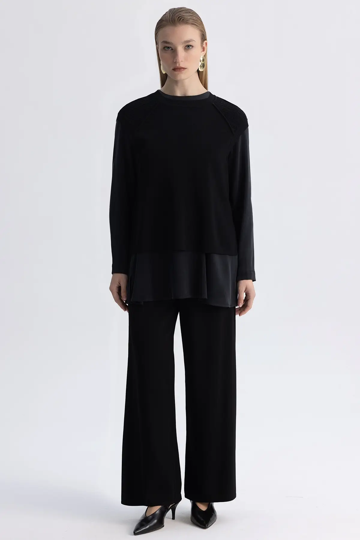 3267005 MISSDALIDA YANI ÖRGÜ DTYL. BOL PAÇA TRİKO PANTOLON - BLACK