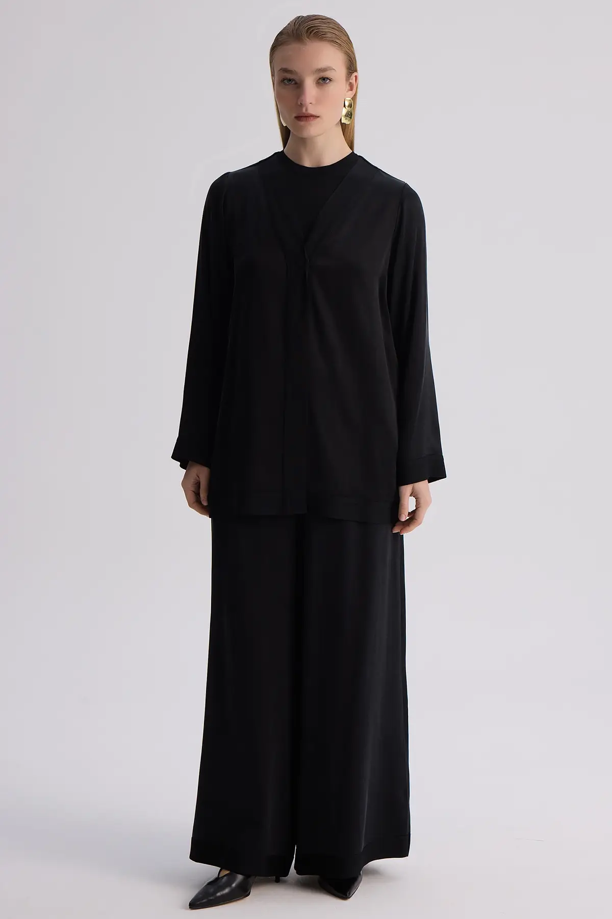 3267801 MISSDALIDA GENİŞ PAÇA KLASİK PANTOLON - BLACK