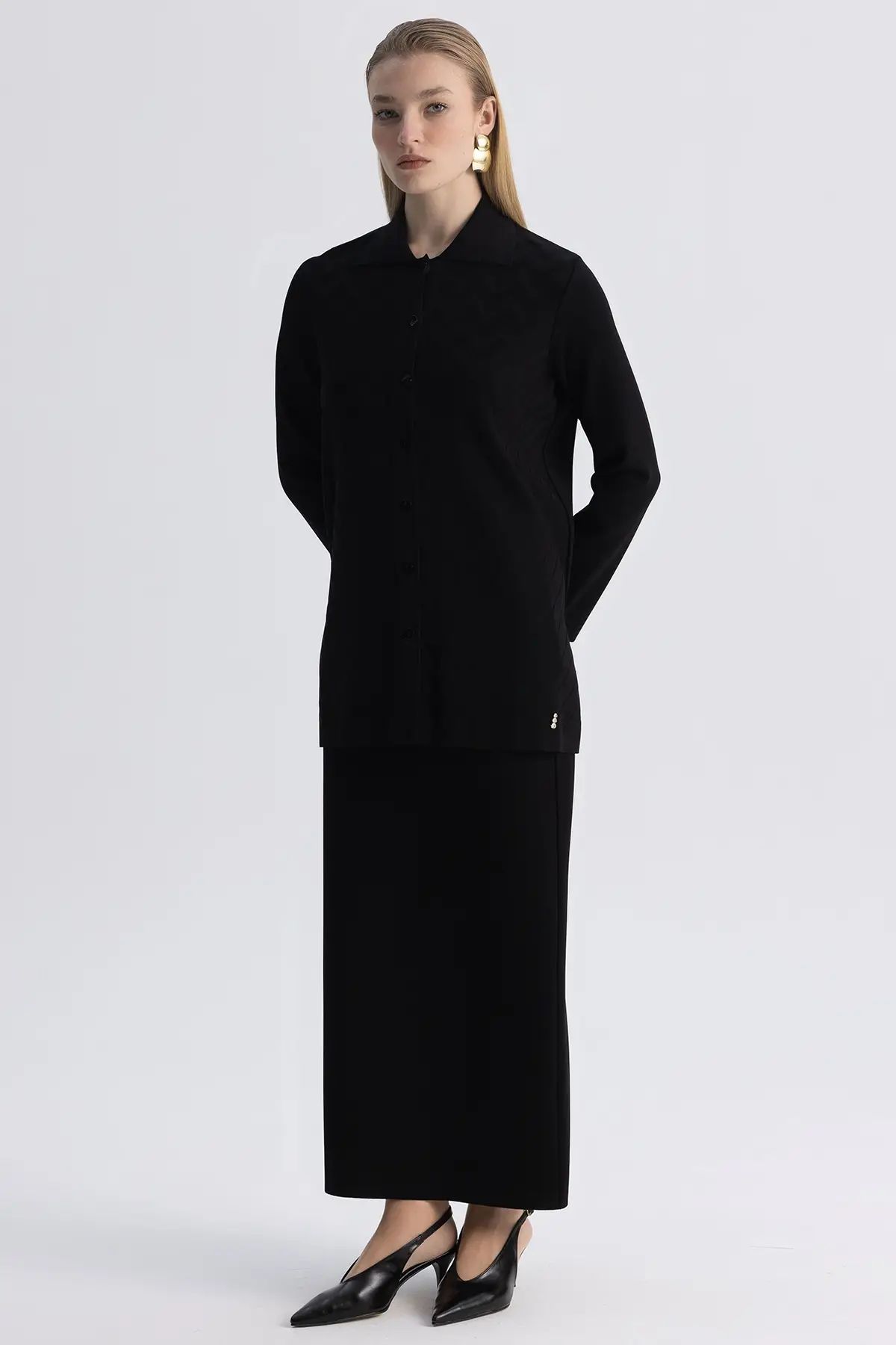 3268002 ZİGZAG DESENLİ TRİKO CEKET - BLACK