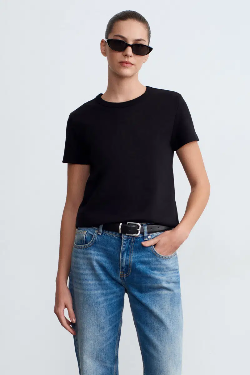 32779 DİLVİN BİSİKLET YAKA TSHIRT - SİYAH