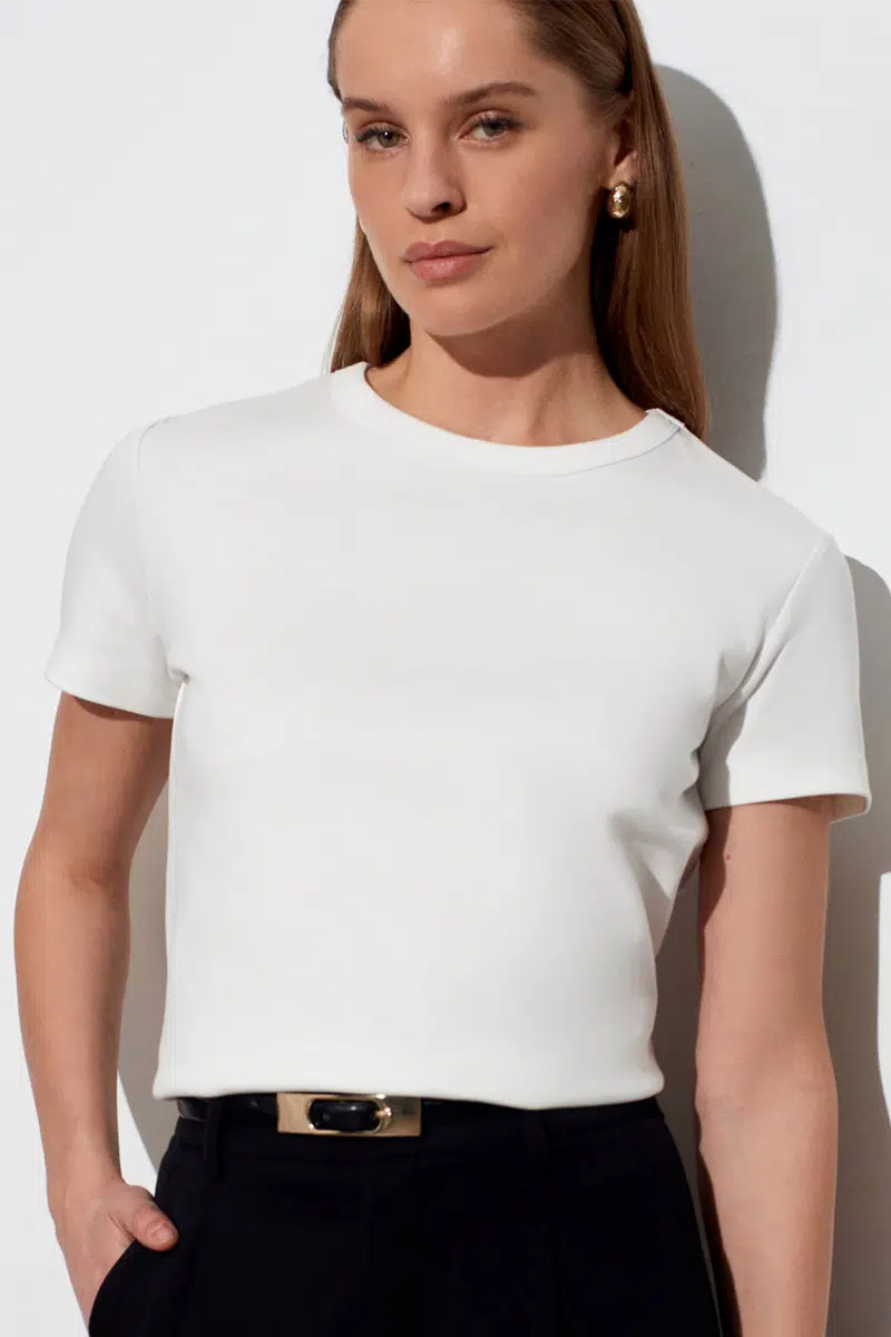 32779 DİLVİN BİSİKLET YAKA TSHIRT - EKRU