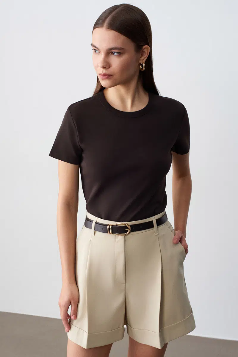 32779 DİLVİN BİSİKLET YAKA TSHIRT - K.KAHVE