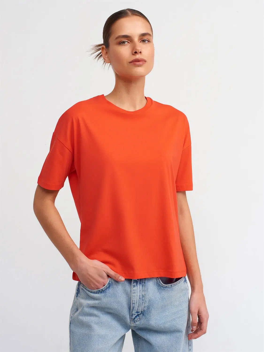 3683 DİLVİN T-SHIRT BASİC - KIRMIZI