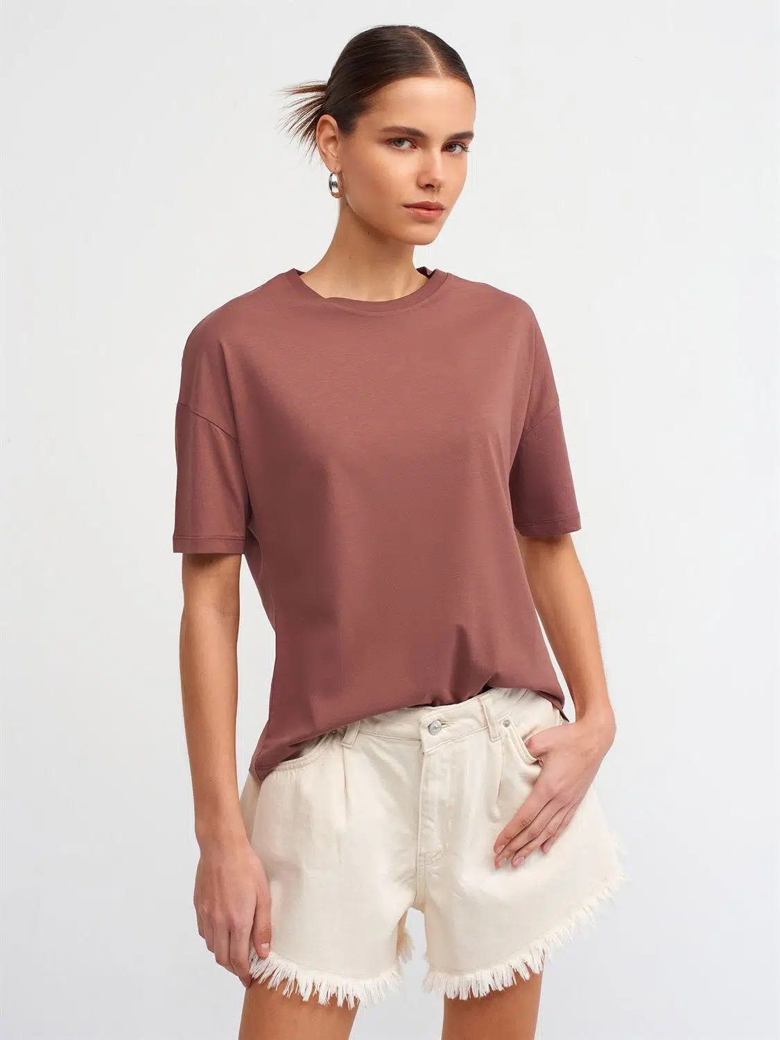 3683 DİLVİN T-SHIRT BASİC - KAHVE