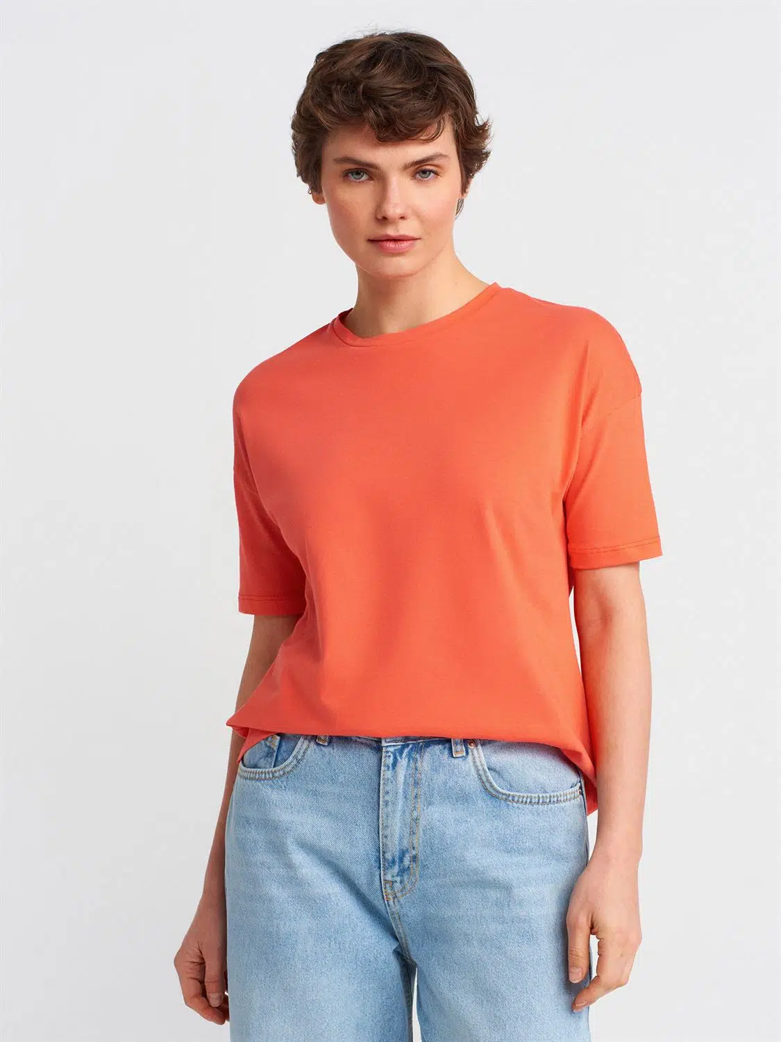 3683 DİLVİN T-SHIRT BASİC - NAR ÇİCEĞİ