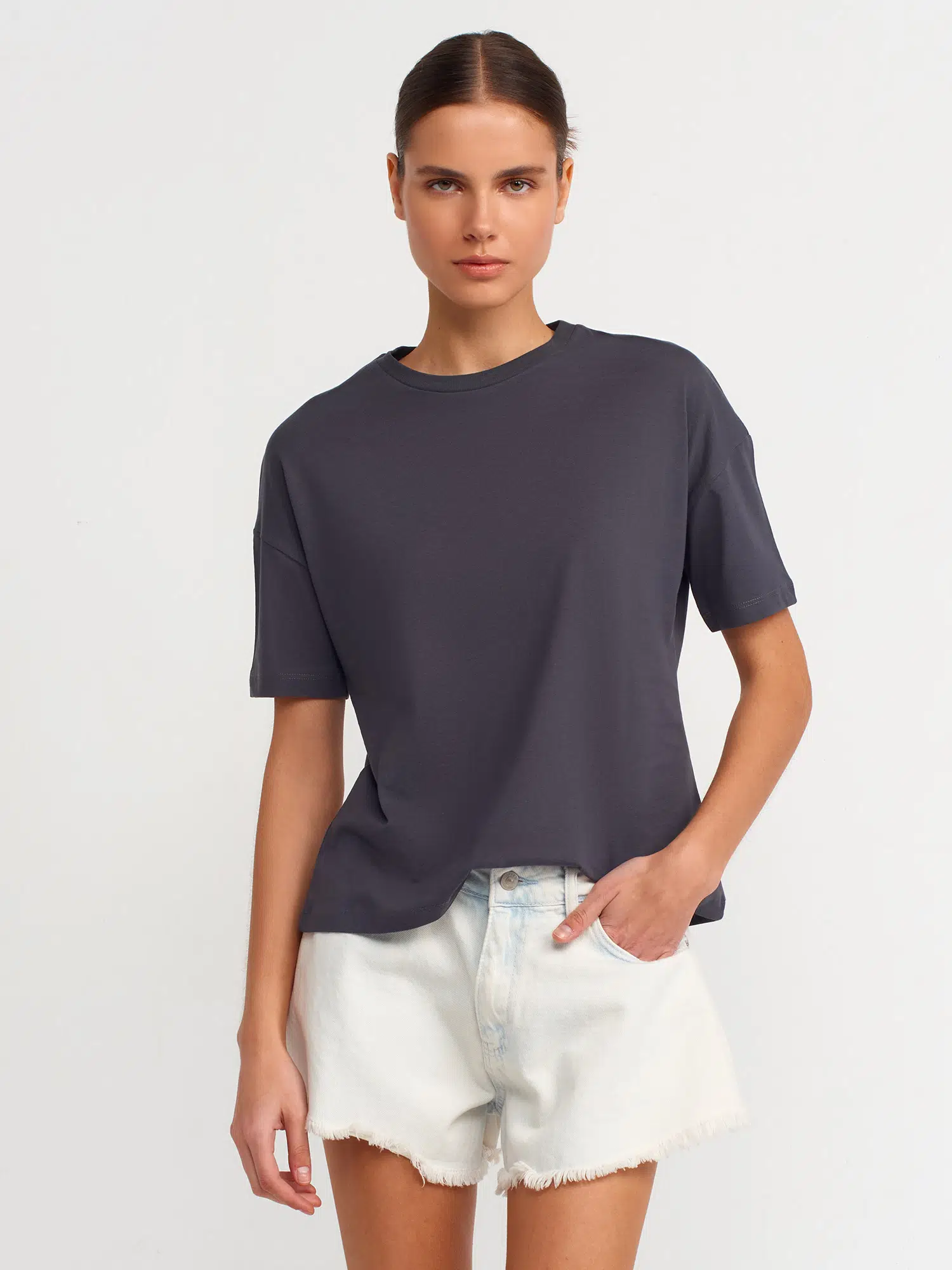 3683 DİLVİN T-SHIRT BASİC - ANTRASİT