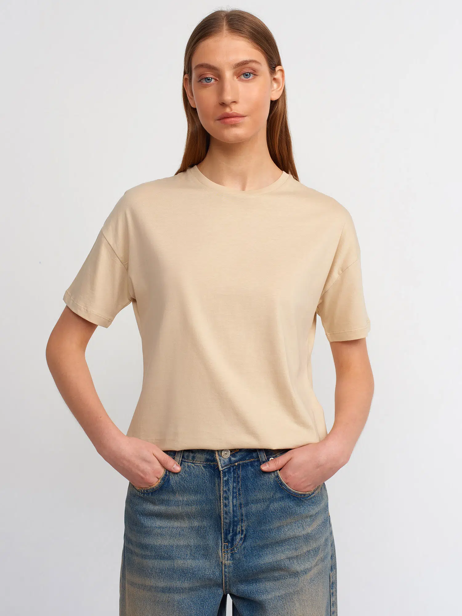 3683 DİLVİN T-SHIRT BASİC - A.BEJ