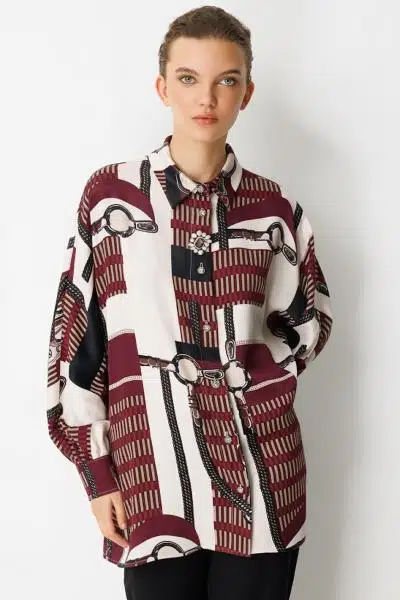 4093 GHİSA TUNİK - BORDO PANO DESEN