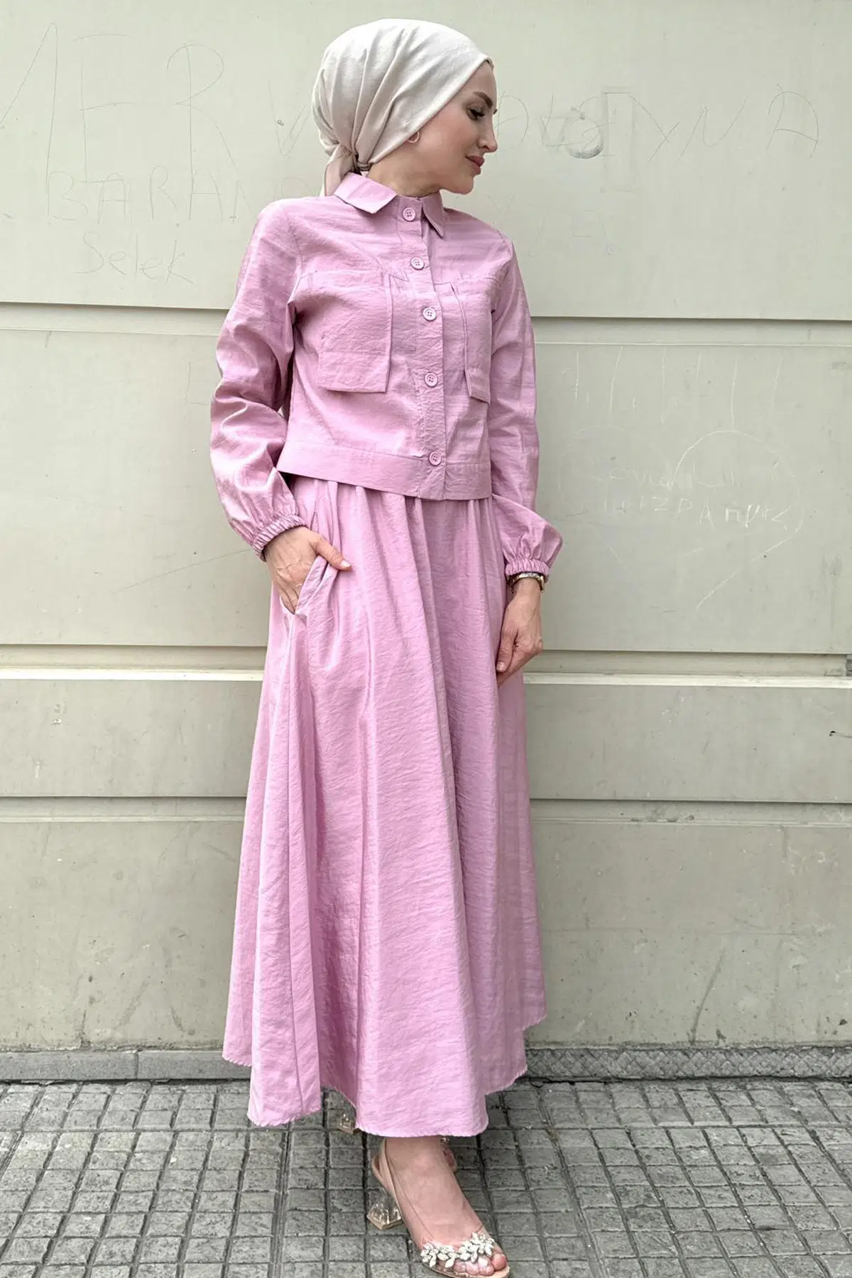 4160 MAGAZİN TAKIM ETEK BLUZ - GÜL