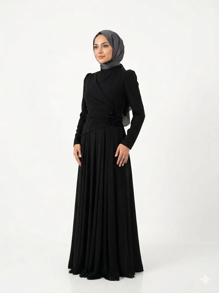 4525 TUAY KREP ELBİSE - SİYAH