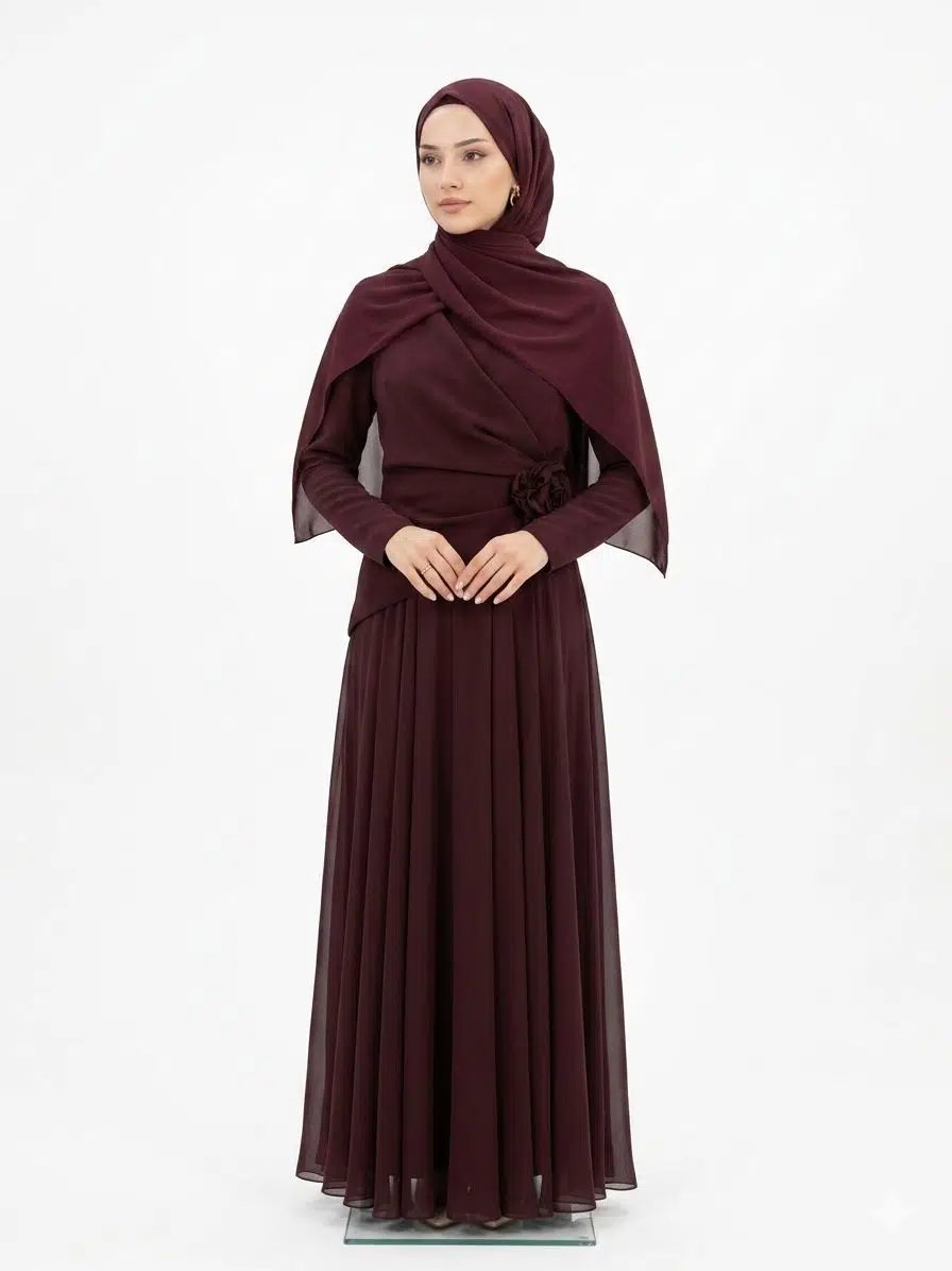 4525 TUAY KREP ELBİSE - BORDO