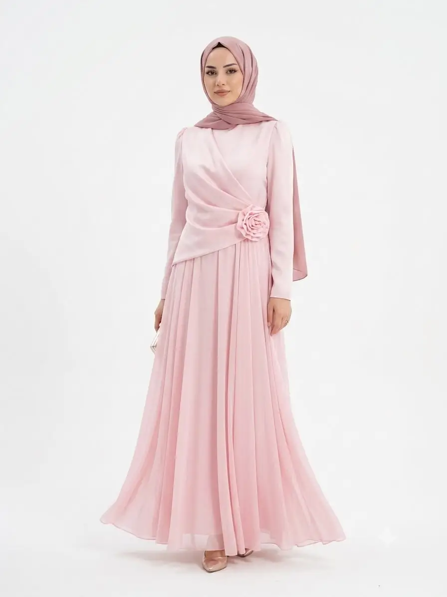 4525 TUAY KREP ELBİSE - PEMBE