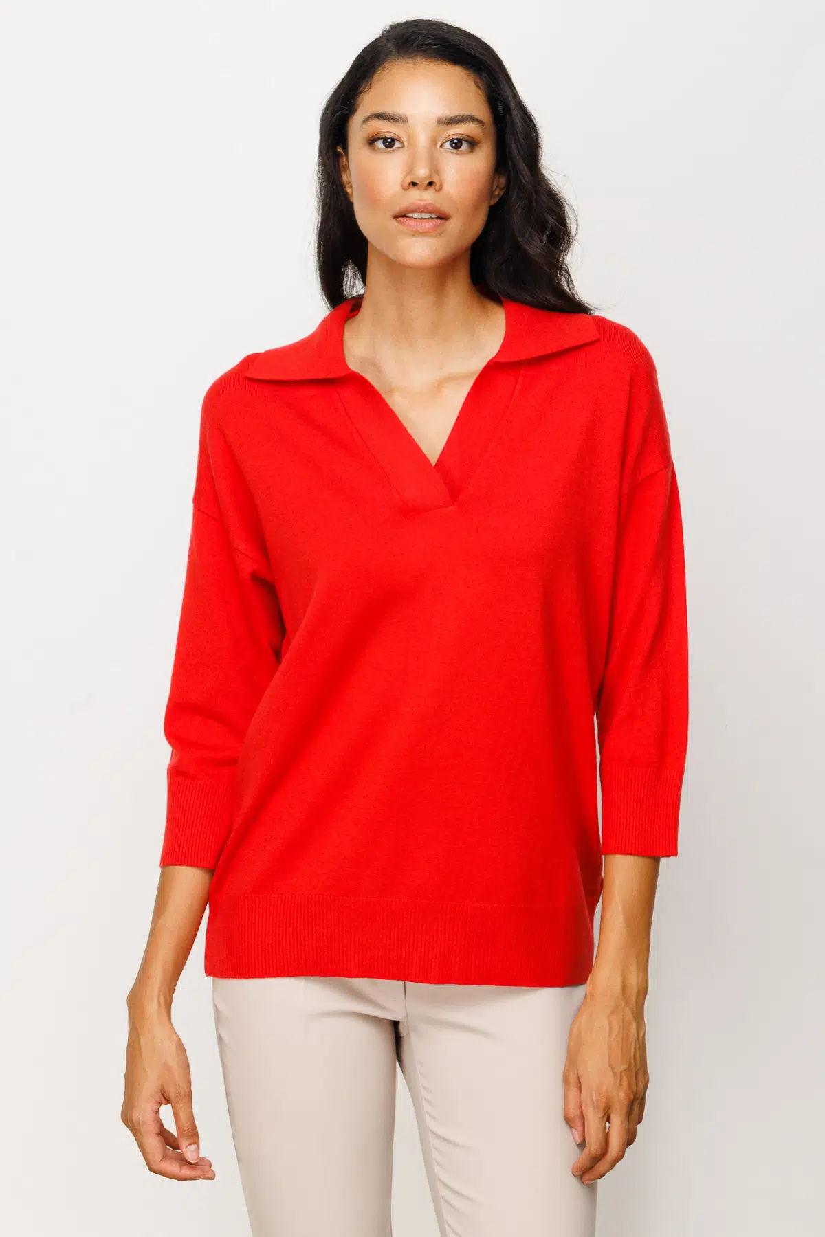 45301 ONTEKS TRUVAKAR KOL PATLI POLO YAKA BLUZ - KIRMIZI