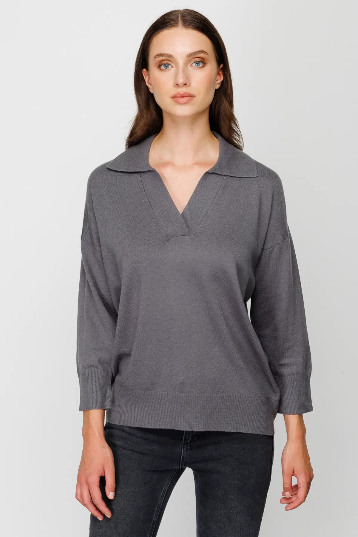 45301 ONTEKS TRUVAKAR KOL PATLI POLO YAKA BLUZ - GRİ