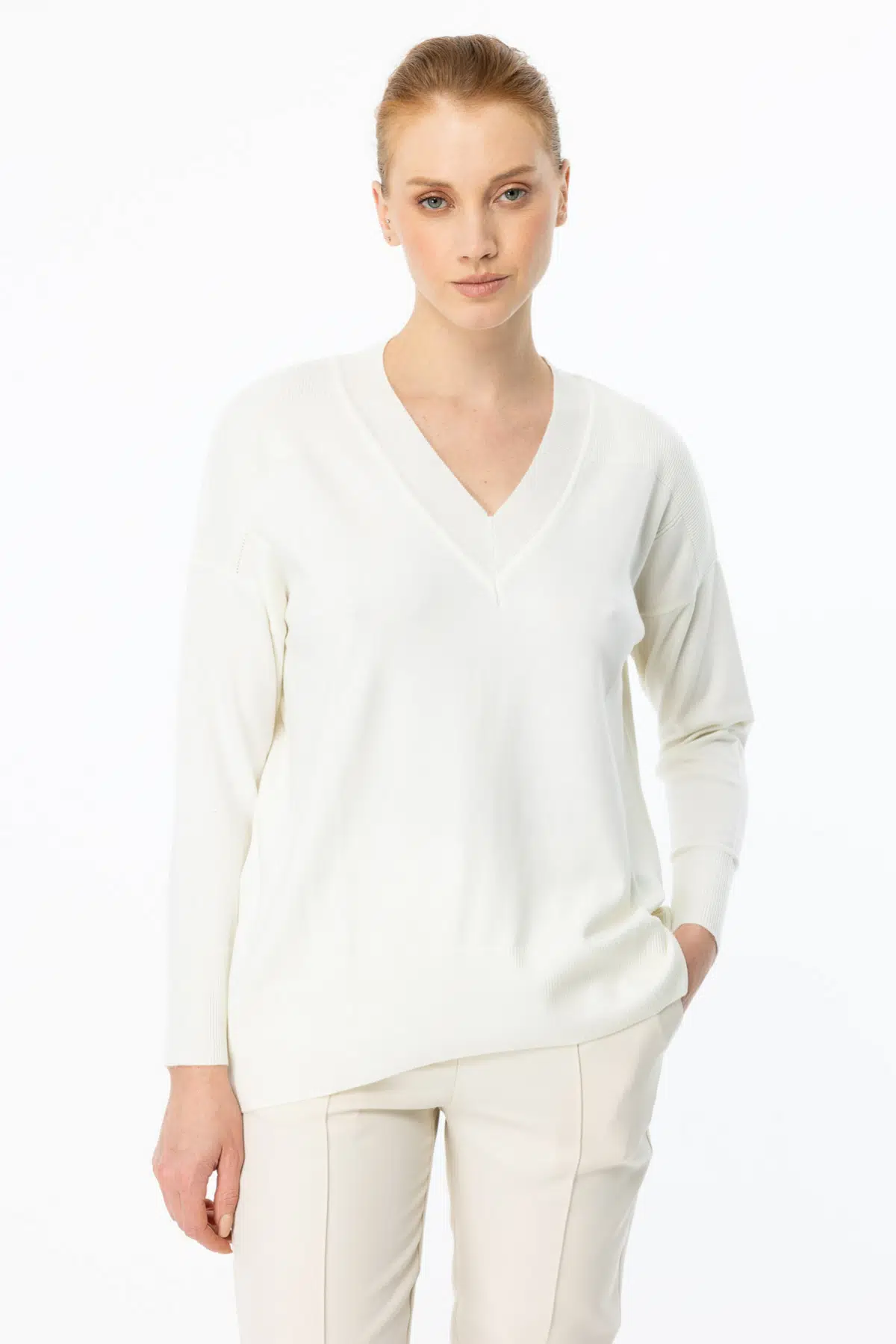 45311 ONTEKS V YAKA ÖNÜ VEREV KAZAK - EKRU