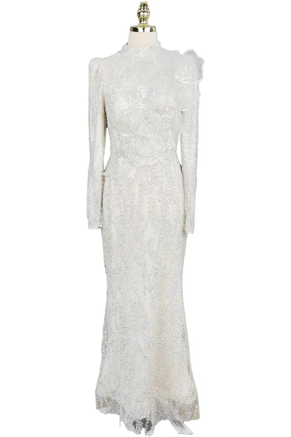 5018 HENNİN ABİYE ELBİSE ÖNÜ ÇİÇEK DETAYLI