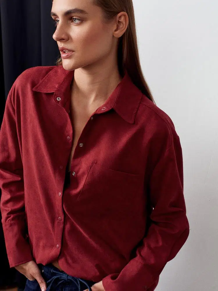 50524 DİLVİN UZUN KOLLU OVERSİZE SÜET GÖMLEK