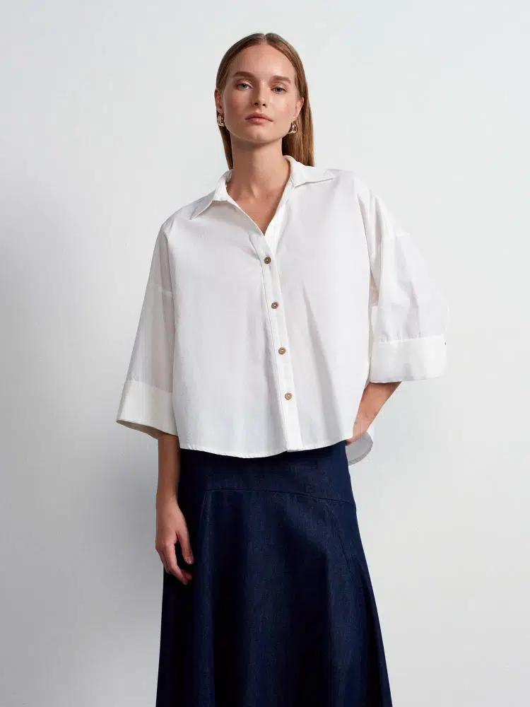 50529 DİLVİN GENİŞ KOLLU POPLİN GÖMLEK