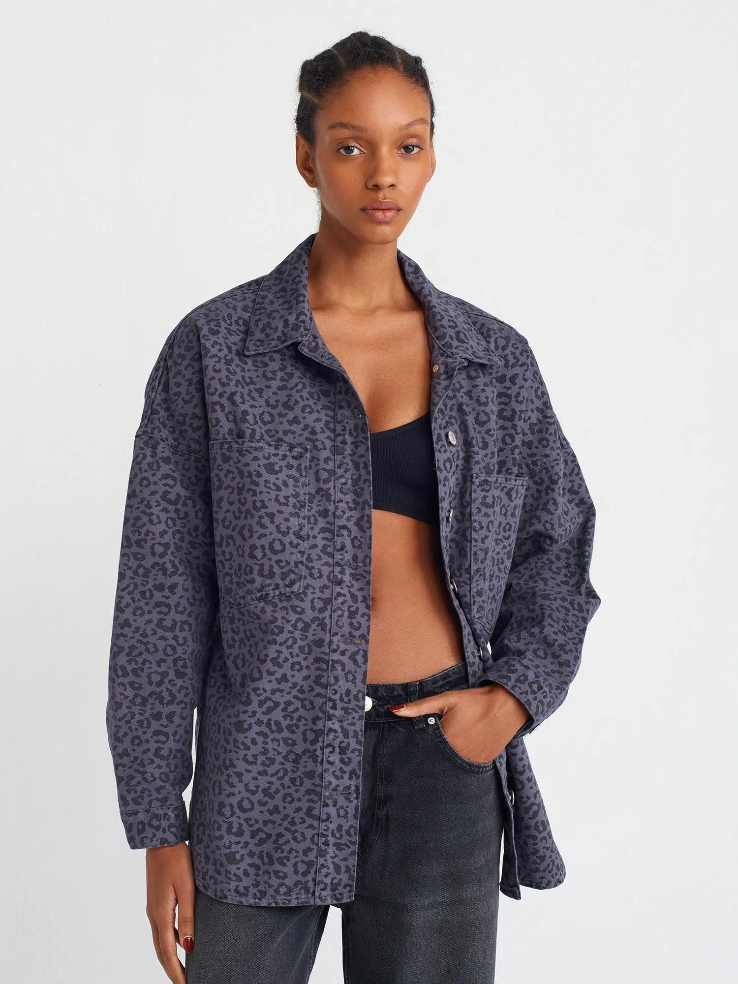 50748 DİLVİN OVERSİZE LEOPAR GÖMLEK