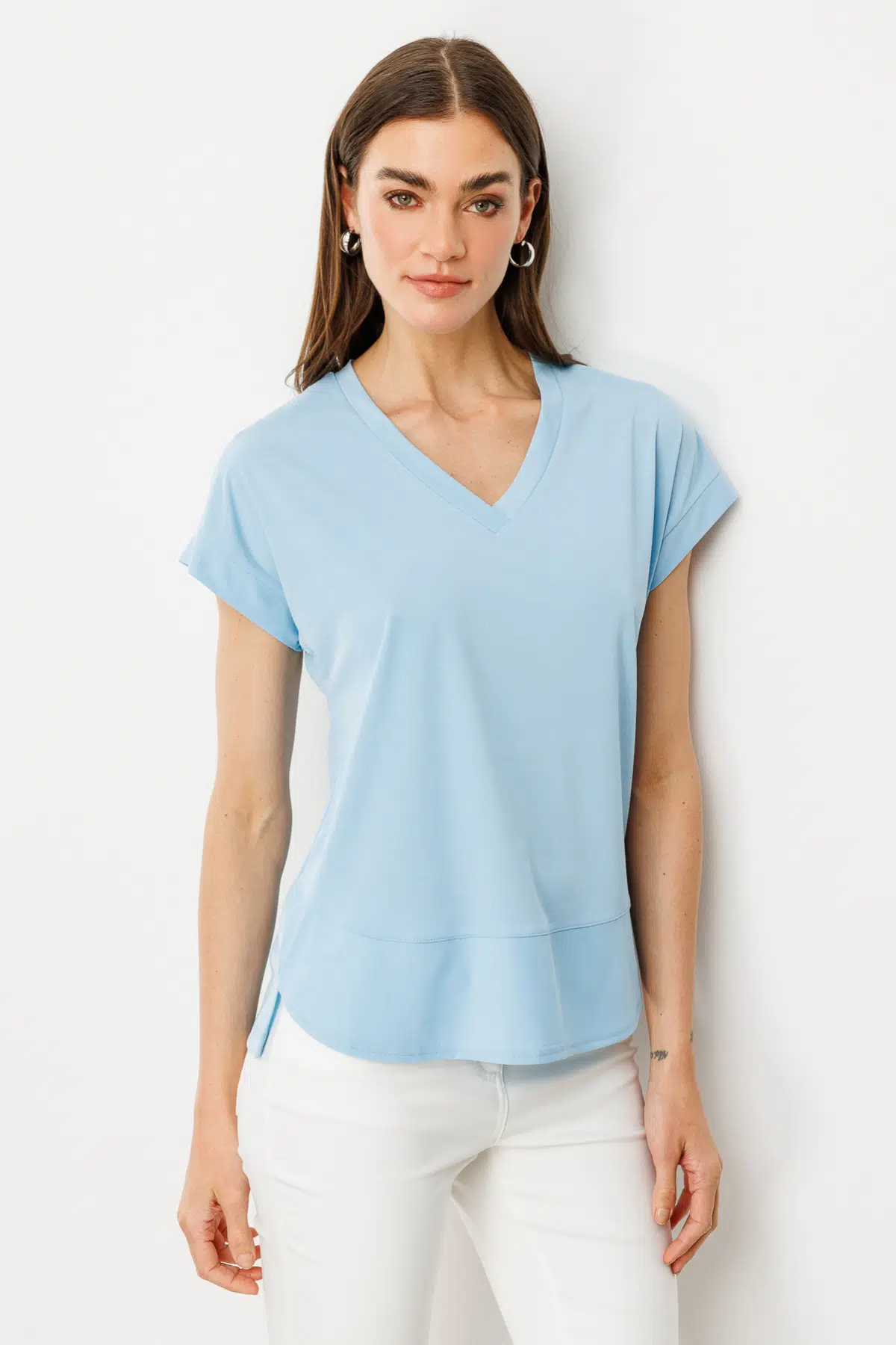 51475 ONTEKS V YAKA KISA KOL BLUZ