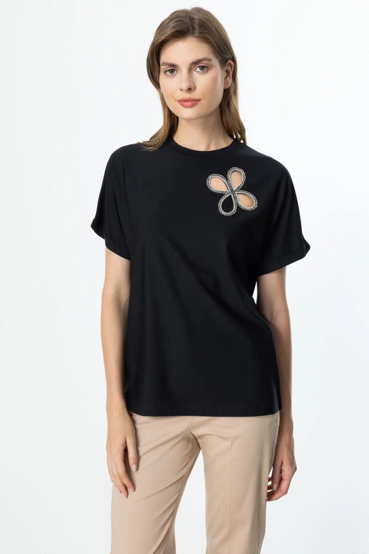 51525 ONTEKS ÖNÜ TAŞLI KISA KOL BLUZ