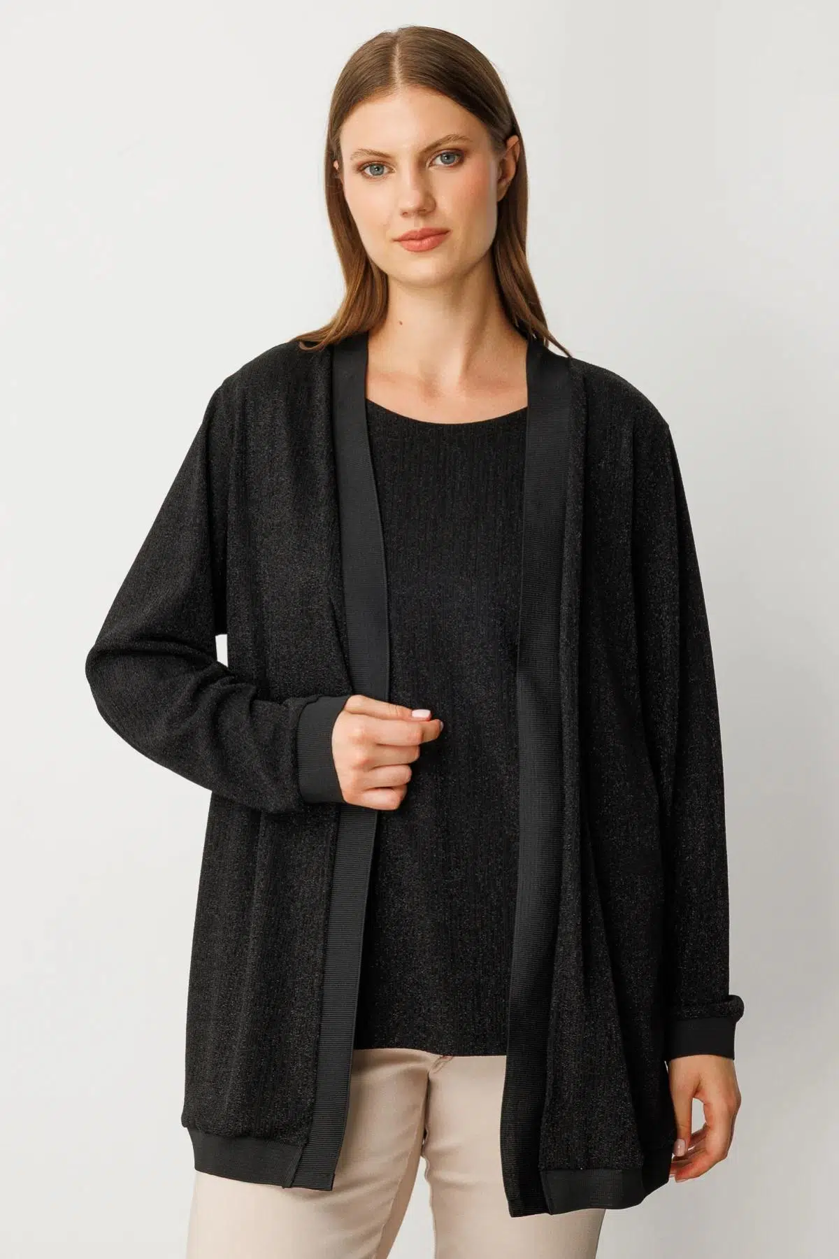 51902 ONTEKS HIRKA KENARLARI SIYAH SERITLI UZUN HIRKA - SİYAH