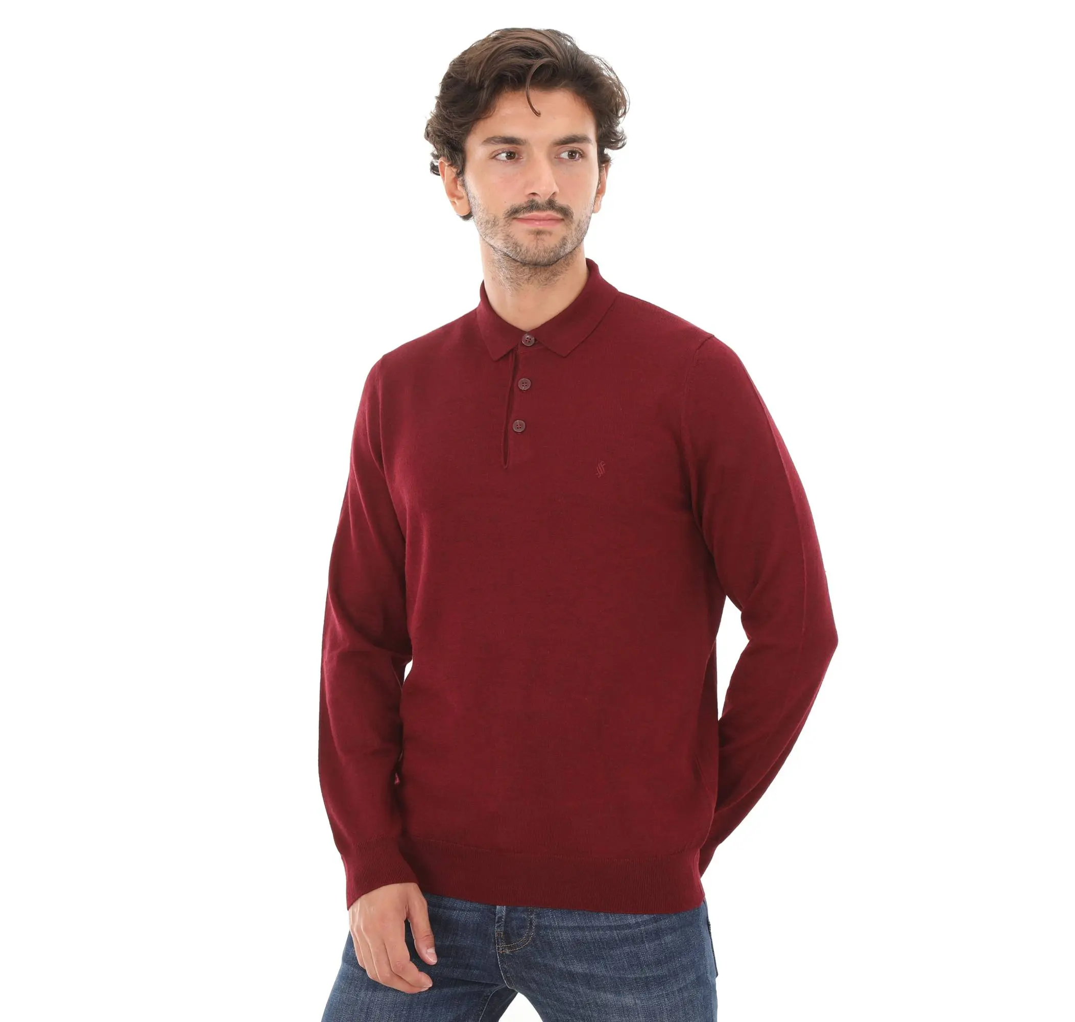 52212 SANFA DÜĞMELİ POLO YAKA TRİKO KAZAK - BORDO