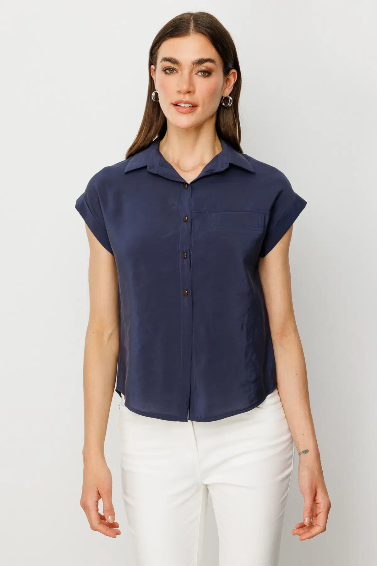 54405 ONTEKS TEK CEPLİ KISA KOL GÖMLEK - LACİVERT