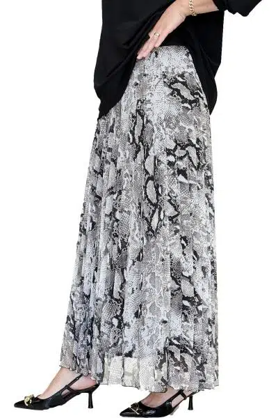 5465 SENTEZ DESENLİ PLİSE ŞİFON YILAN DESENLİ ETEK